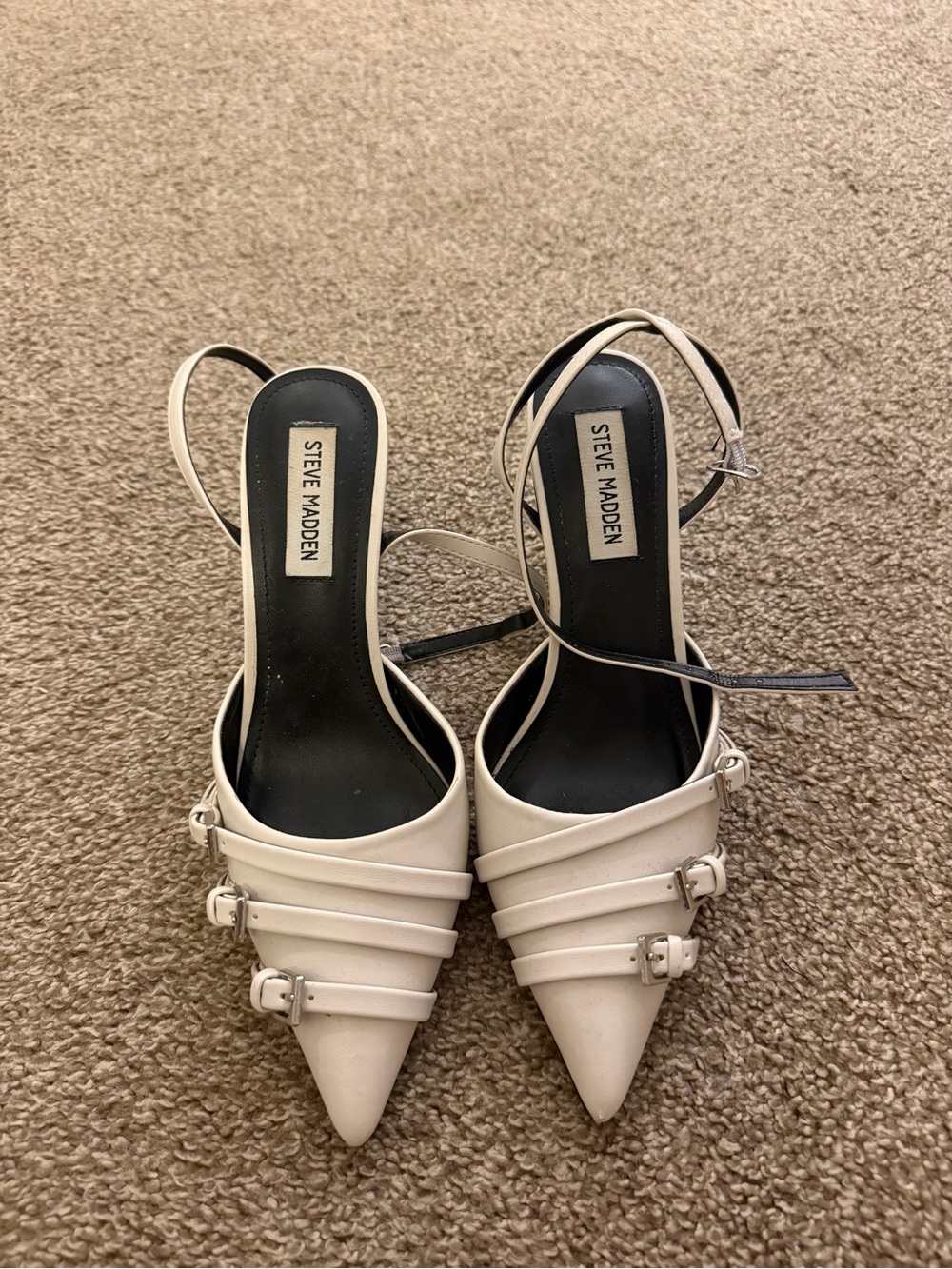Steve Madden White Pointed Buckle Slingback Pumps